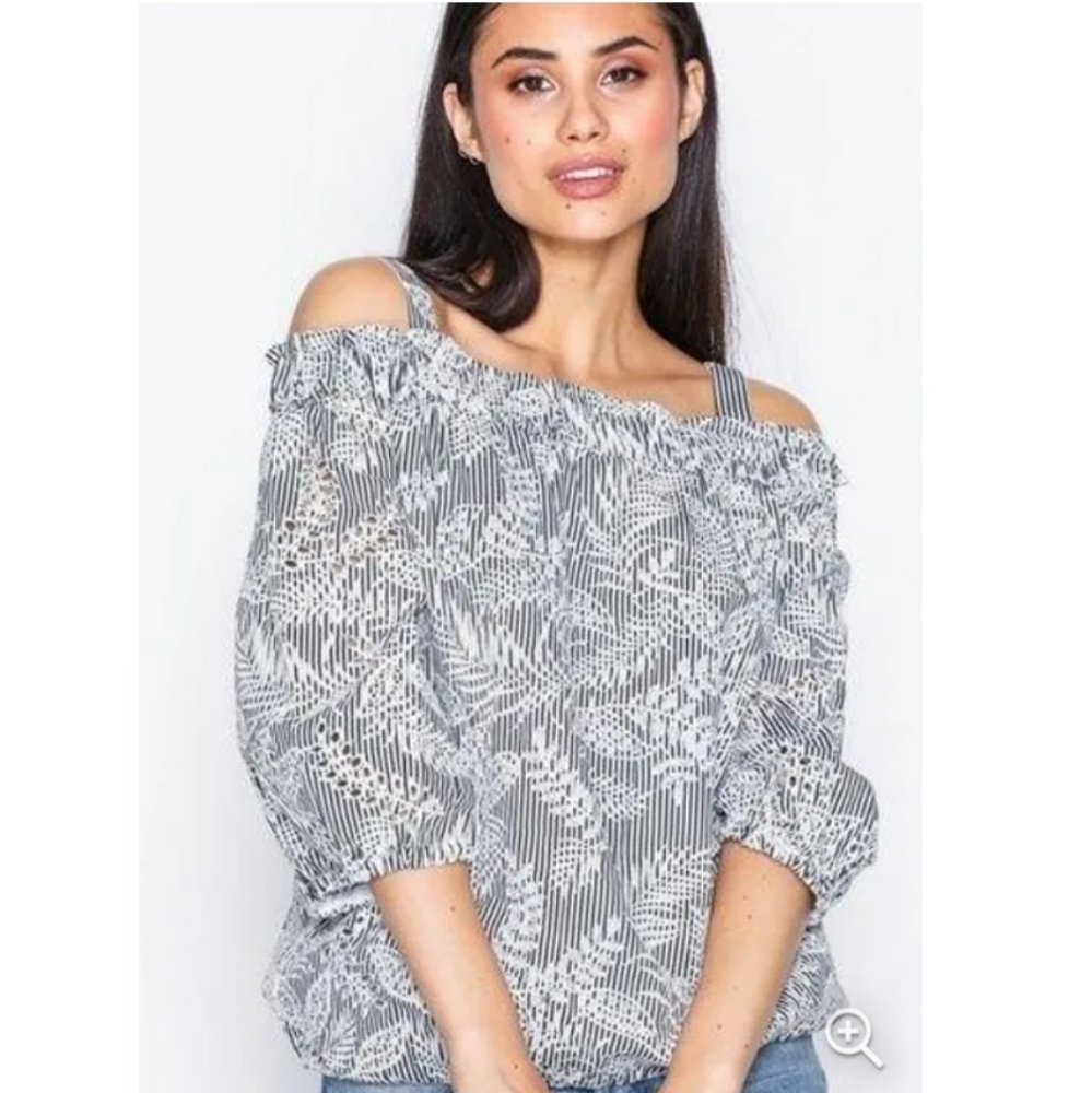 Ralph Lauren Lauren by Off the Shoulder Embroidered Striped Shirt